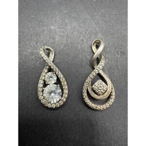 Vtg Sterling Silver 925 Sapphire Signed PAJ & RJ Signed Diamonds Ornate Pendant